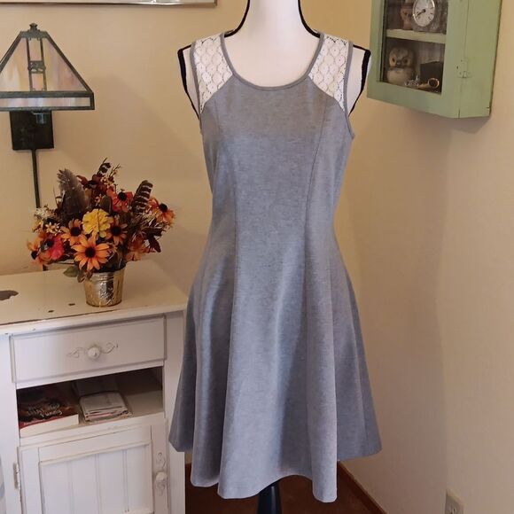 Ann Taylor Loft Gray Knit Fit and Flare Dress - Picture 2 of 9